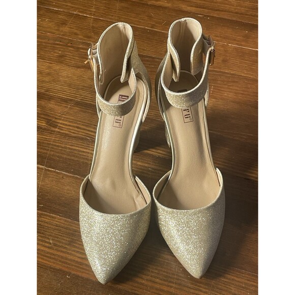 Idifu Sparkly Gold Chunky 4" Heels Ankle Strap Size 8.5 Prom Wedding Fun Formal - Picture 3 of 14